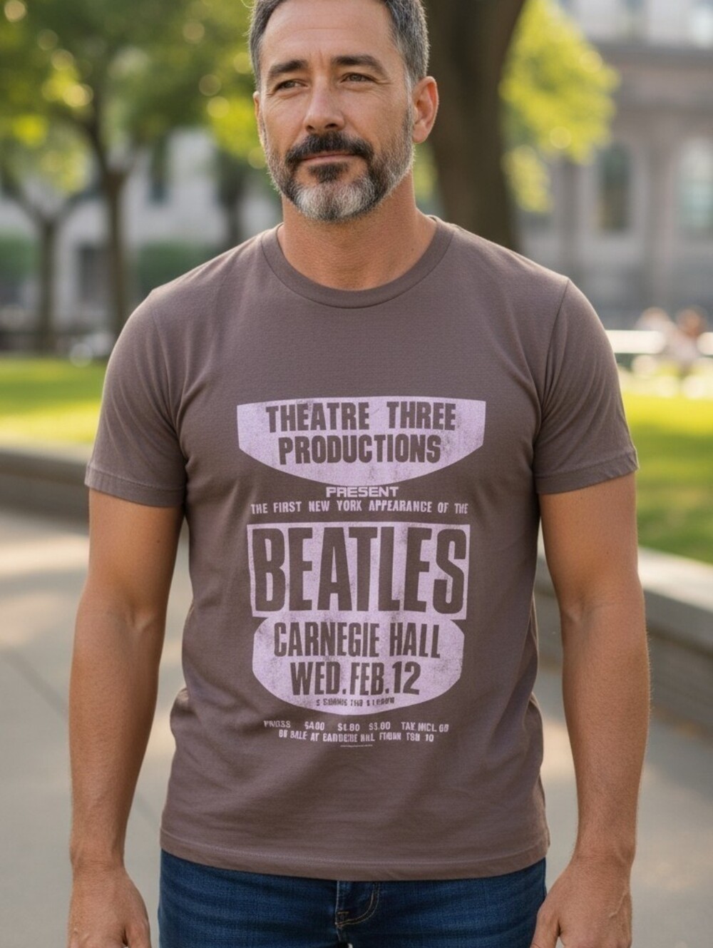 The Beatles Brown Tee with Light Pink Front Print